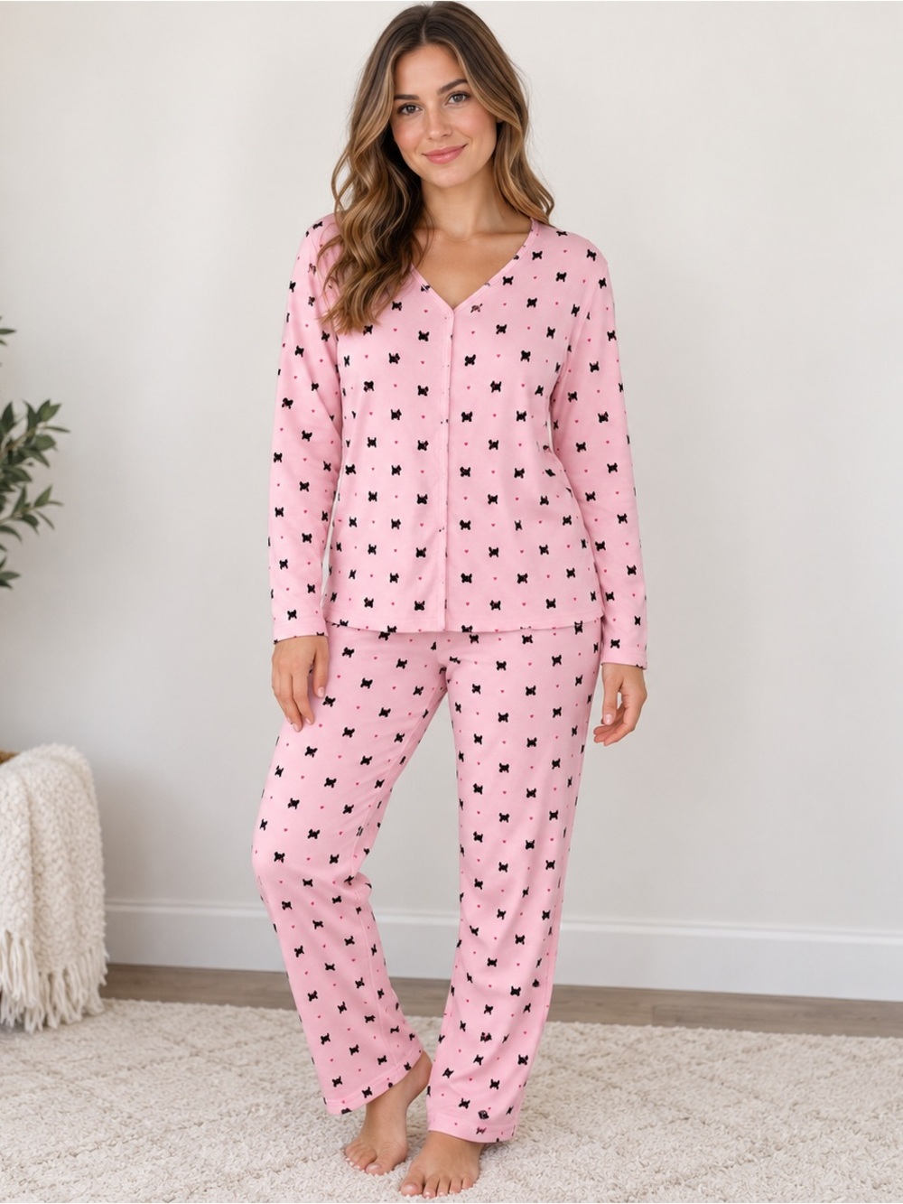Charter Club Intimates Pink Scottie Dog Cotton Pajama Set XL